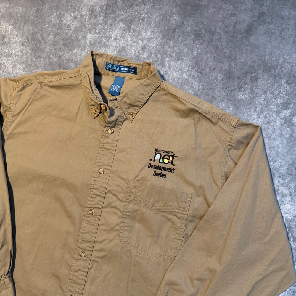 VTG Microsoft Development‎ Series Mens XL Tan Button Down Shirt Harvard Square